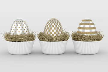 3d render of Easter glitter and pearl eggs
