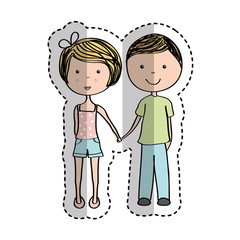 young couple avatars drawing vector illustration design