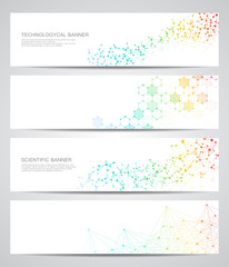 Fototapeta na wymiar Set of modern scientific banners. Molecule structure DNA and neurons. Abstract background. Medicine, science, technology, business, website templates. Scalable vector graphics.