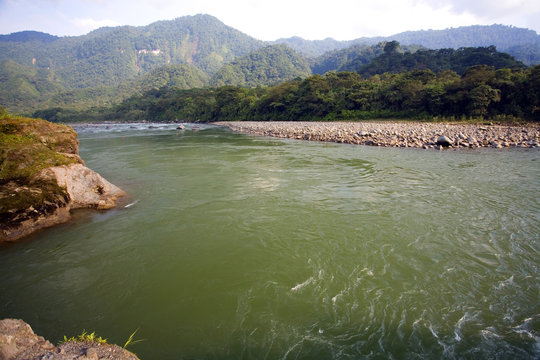 The Rio Quijos flowing through the Amazonian foothills of the Andes in Ecuador