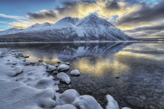 King's Throne and Kathleen Lake at sunset, Yukon, Canada