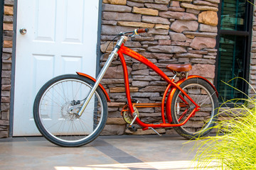 Fototapeta na wymiar modern Bike parked against the wall