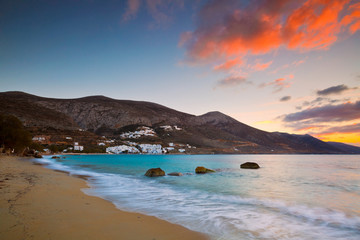 Sunset at Aegiali beach on Amorgos island.