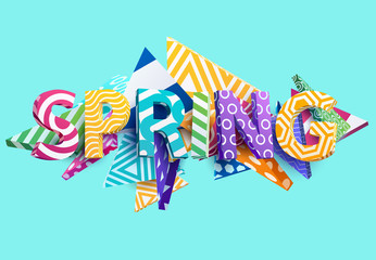 Spring - Bright colored lettering. Realistic 3d poster.
