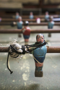 Close up of an old foozball table; Bolivia