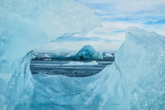 Icebergs near ice lagoon of Jokursarlon, Iceland