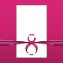 8 March Vector illustration Pink greeting card for 8 March is bandaged pink ribbon Realistic style