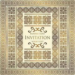 Vintage invitation with a gold frame and borders