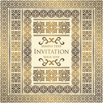 Vintage invitation with a gold frame and borders