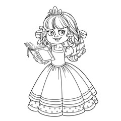 Beautiful princess read book outlined picture for coloring book on white background