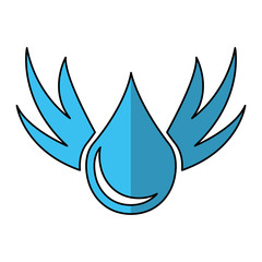 pure water drop with wings emblem vector illustration design