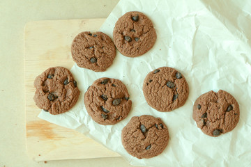 Cookies chocolate home made on paper top view.