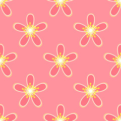 Fototapeta na wymiar Seamless pattern with hand drawn flowers on a pink background. 