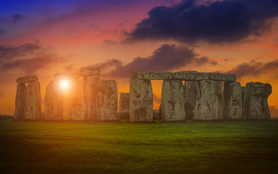 Landscapes image of sunset over Stonehenge an ancient prehistoric stone monument, Wiltshire, UK.