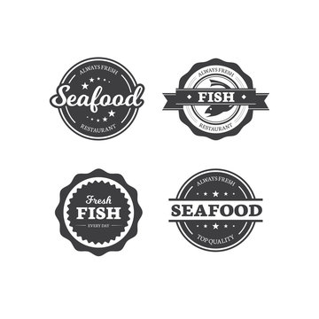 Set of Fish & Seafood Restaurant Labels