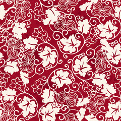 Seamless Vintage Red Chinese Background Gourd Spiral Leaf Vine