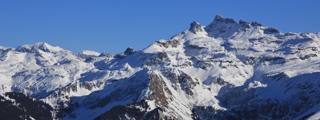 Gross Charpf and other mountains in Glarus Canton, winter scene