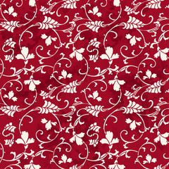 Seamless Vintage Red Chinese Background Curve Spiral Cross Vine Flower