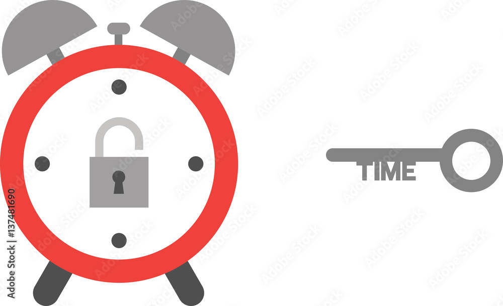 Poster alarm clock with padlock and time key