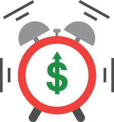 Alarm clock with dollar and arrow moving up