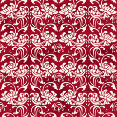 Seamless Vintage Red Chinese Background Garden Spiral Curve Flower Vine