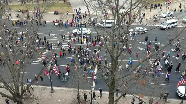 WASHINGTON DC - JANUARY 21, 2017: High angle view of the Women's March protesters on the Constitution Avenue