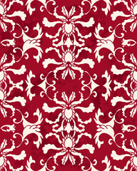 Seamless Vintage Red Chinese Background Spiral Curve Garden Leaf Flower