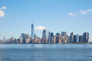New York city skyline view in a clear day, blue sky