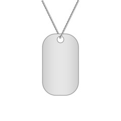 Blank metal tags hanging on a chain. Military dog tag. Isolated on white background. Vector illustration.