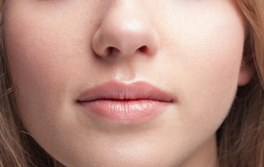 Beautiful perfect lips. Sexy mouth closeup.