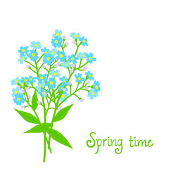 Obraz premium Vector card with small blue flowers