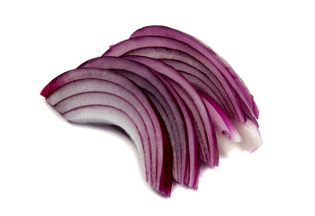 Sliced red onion rings isolated on white background cutout