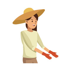 gardener woman wearing a hat over white background. colorful design. vector illustration