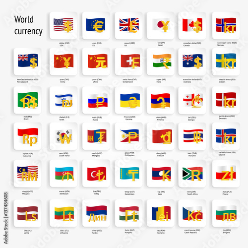 "World currency symbols icon set with country flags" Stock ...