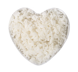 White rice heart shape isolated on white background