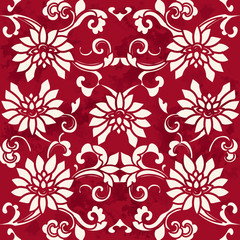 Seamless Vintage Red Chinese Background Cross Spiral Garden Flower Vine