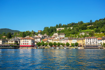 Lakeside promenade at Orta, view from San Giulio island, Piedmont, Italy, Europe