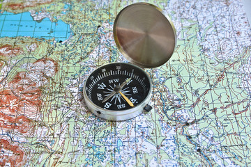 Fototapeta na wymiar Map with compass.