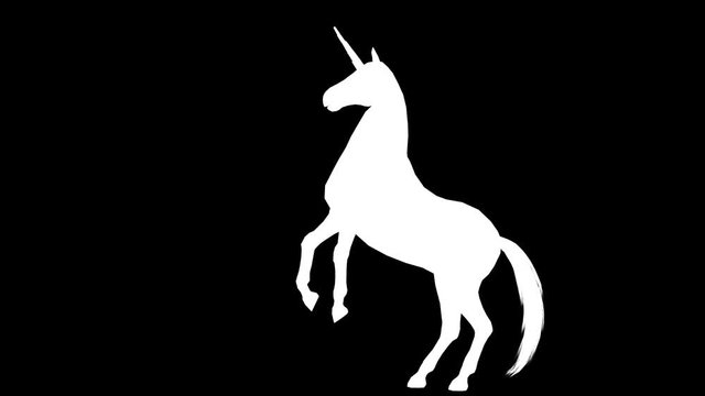 Silhouette unicorn. Alpha channel. 4K.