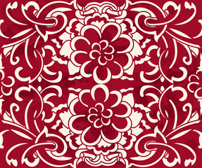 Fototapeta na wymiar Seamless Vintage Red Chinese Background Spiral Curve Cross Flower