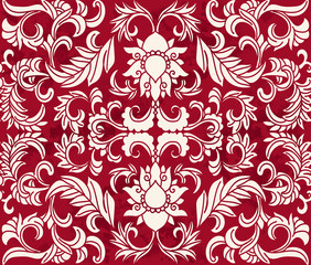 Seamless Vintage Red Chinese Background Botanic Garden Flower Vine leaf
