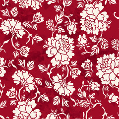 Fototapeta premium Seamless Vintage Red Chinese Background Botanic Garden Flower Leaf