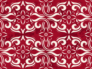 Seamless Vintage Red Chinese Background Curve Cross Spiral Flower