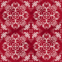 Seamless Vintage Red Chinese Background Spiral Cross Frame Flower