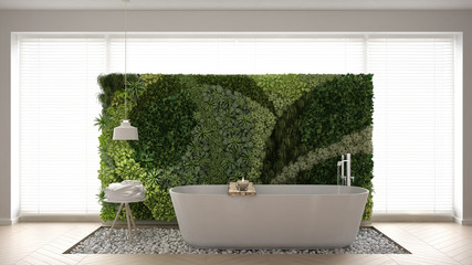 Scandinavian bathroom with vertical garden, white minimalistic interior design