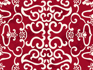 Seamless Vintage Red Chinese Background Cross Spiral Frame Flower