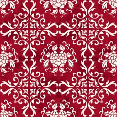 Seamless Vintage Red Chinese Background Curve Vine Leaf Flower
