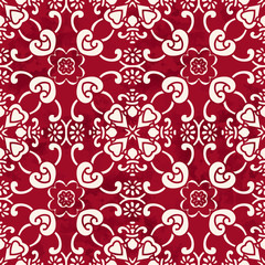 Seamless Vintage Red Chinese Background Curve Cross Frame Flower