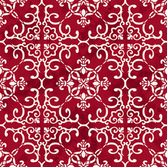 Seamless Vintage Red Chinese Background Curve Spiral Cross Chain