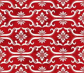 Seamless Vintage Red Chinese Background Spiral Cross Frame Flower
